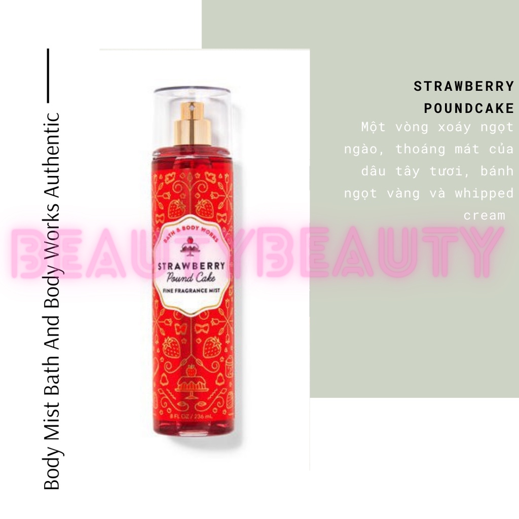 🎀Xịt toàn thân Body Mist Bath & Body Works - Strawberry Poundcake