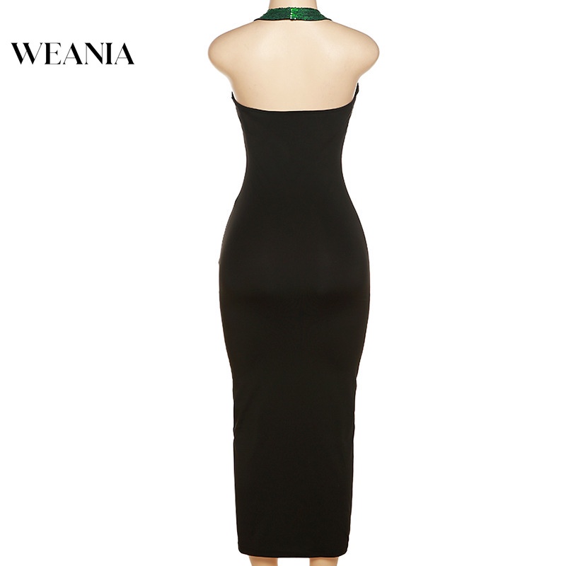 Đầm Hai Dây Màu Sắc Tương Phản Đính Kim Sa Quyến Rũ Cho Nữ