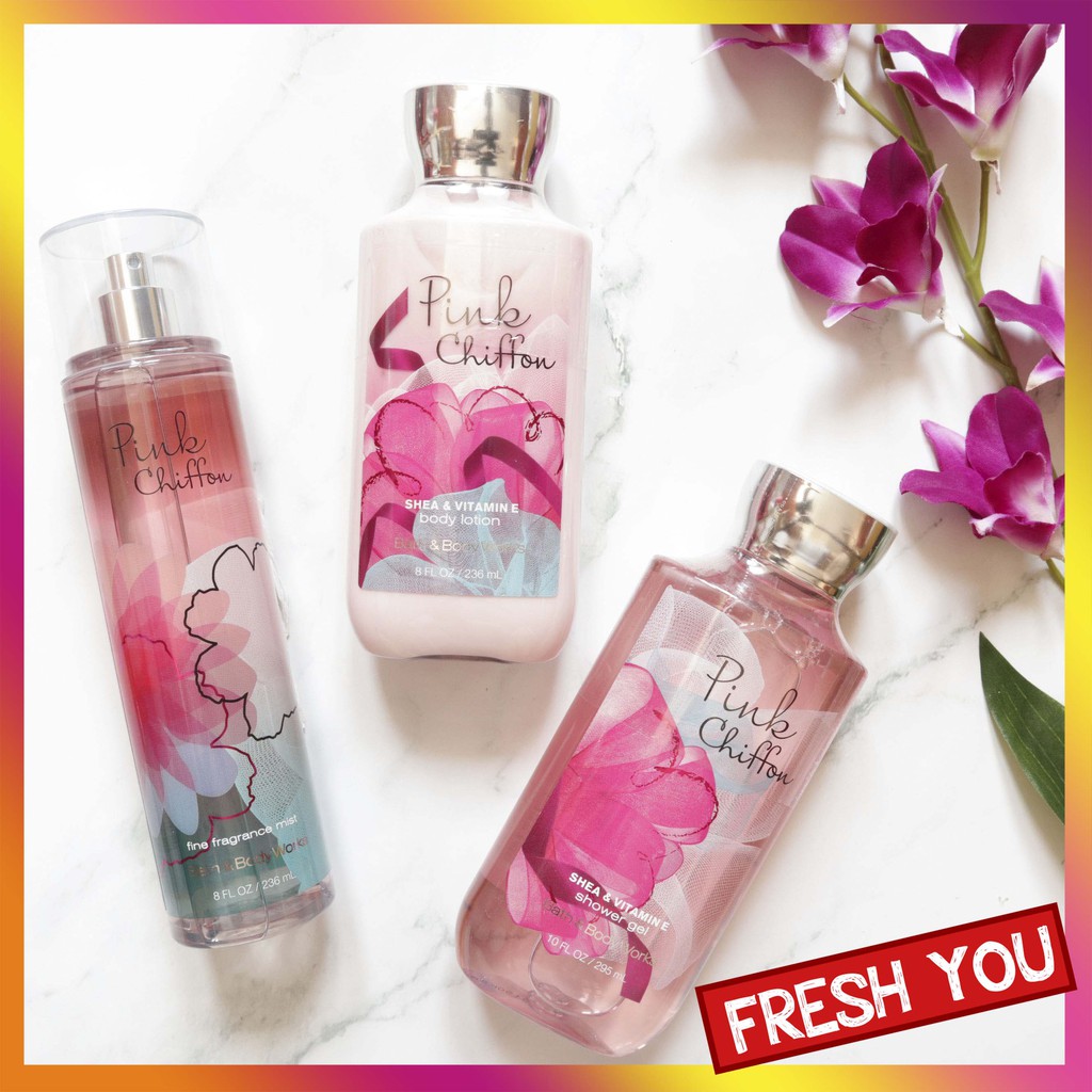 Bộ sản phẩm Bath&Body Works - Pink Chiffon (Body Mist, Lotion, Sữa tắm)