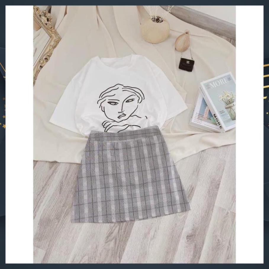 [Free Ship] Set Đồ Nữ, Set Áo Thun Trắng Mix Chân Váy Kẻ Caro Siêu Xinh Hàng Loại 1 | BigBuy360 - bigbuy360.vn
