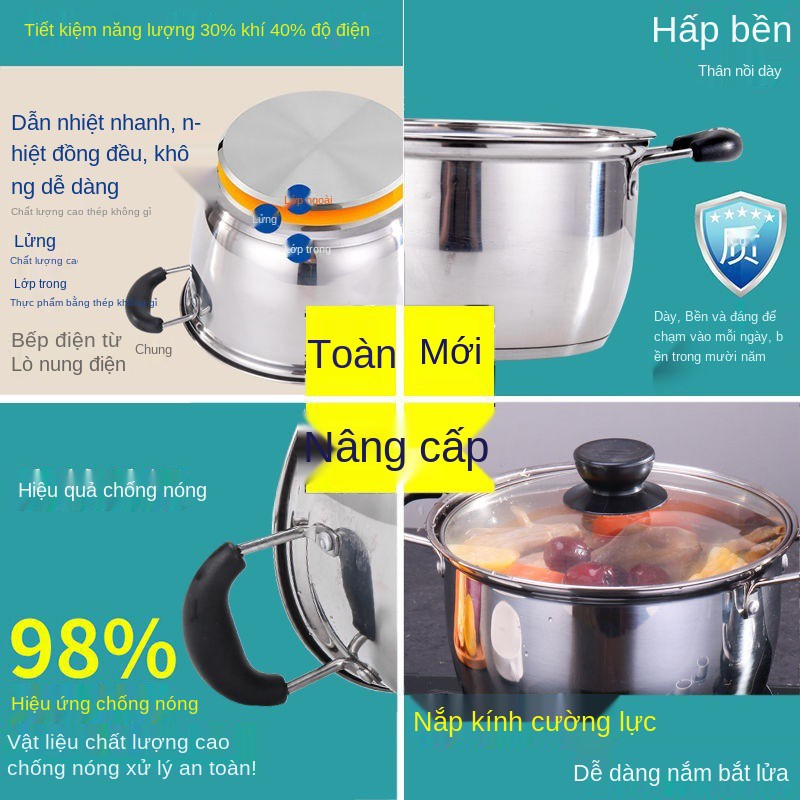 [Xuất khẩu] Nồi nấu phở inox dày kiểu Đức cháo gia dụng lẩu hấp sữa