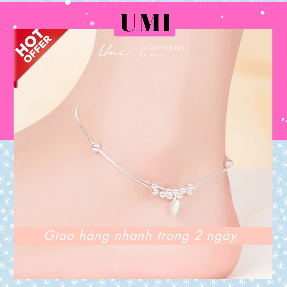 Lắc Chân Nữ Bạc 925 Thiết Kế Bi Tròn Kết Hợp Trái Tim Phong Cách Hàn Quốc UMI JL039