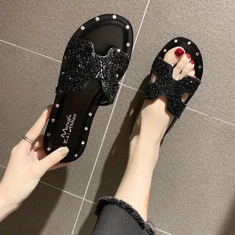 Dép sandal hở ngón đính đá phong cách Hàn Quốc thời trang cho nữ