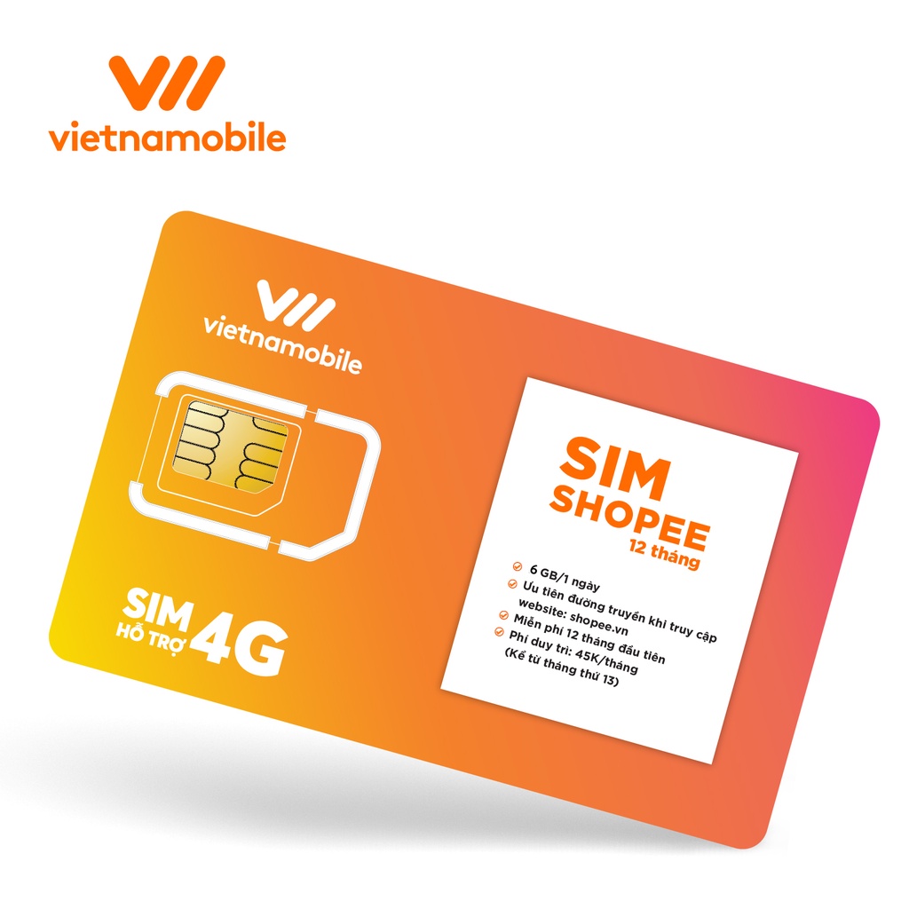 [Miễn Phí 12 Tháng] Sim Data 6GB/Ngày - 180 GB/Tháng Độc Quyền VIETNAMOBILE - SHOPEE