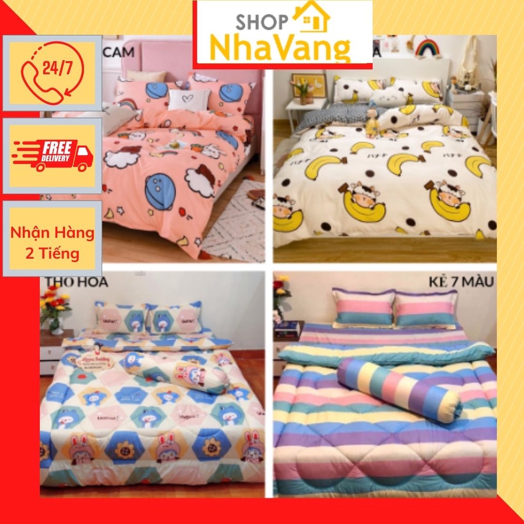Bộ ga gối 1m2/1m4/1m5,gồm 1 ga chun kèm 2 vỏ gối nằm-MẪU CHUỐI