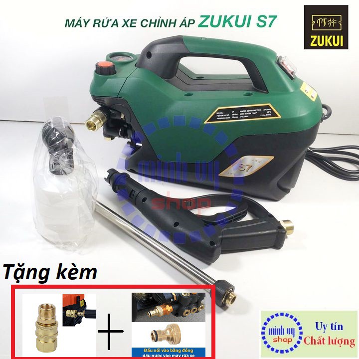 Máy xịt rửa xe chỉnh áp Zukui S7 - 2800W - Tặng kèm 1 bộ khớp nối nhanh bằng đồng và 1 cút đồng- Mẫu 2020