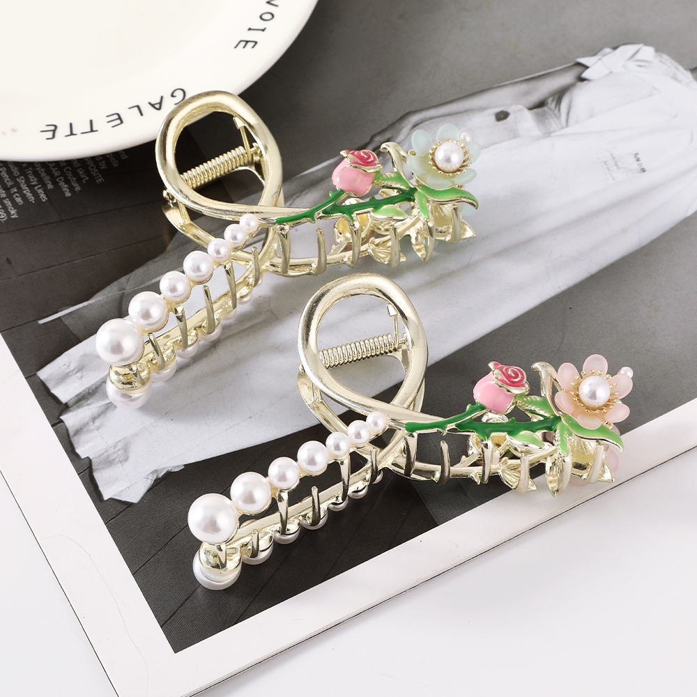 Haimeikang Kẹp Tóc Kim Loại Hình Hoa / Dâu Tây Đính Ngọc Trai Nhân Tạo Phong Cách Hàn Quốc