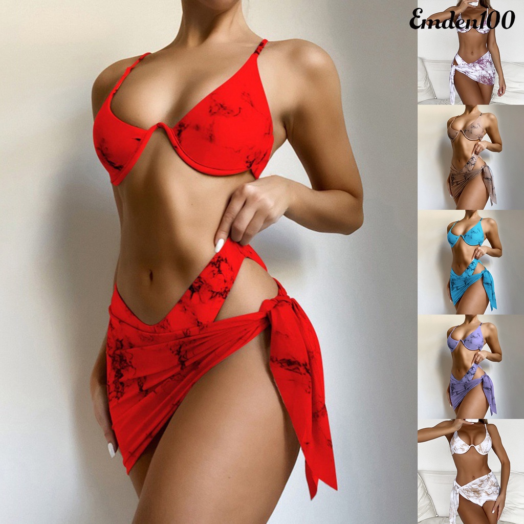 Bộ Đồ Bơi 3 Mảnh Hở Lưng Quyến Rũ Cho Nữ