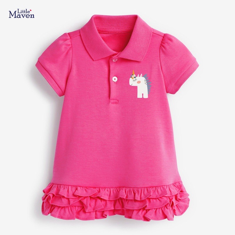 Váy Polo Little Maven váy thun cotton hồng Pony