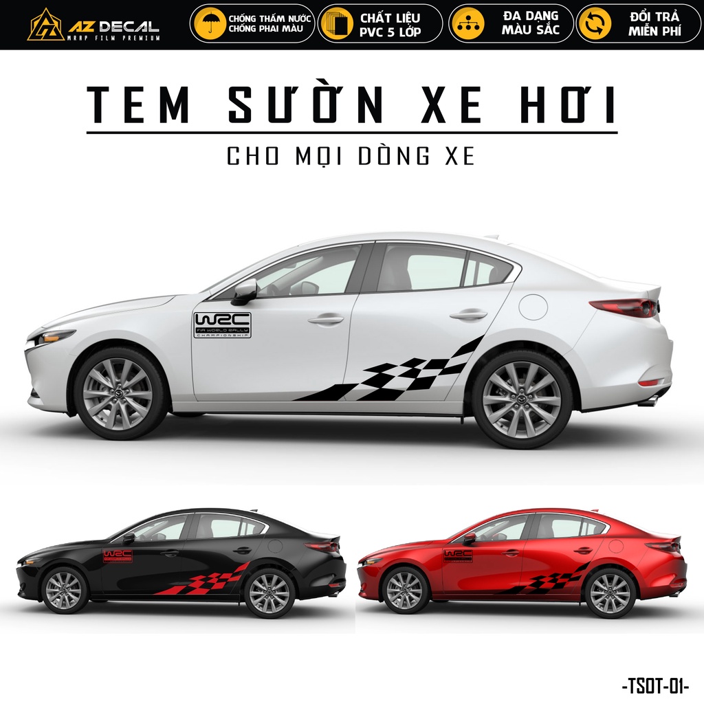 Tem Sườn Xe Ô Tô Phong Cách Thể Thao | TSOT-01 | Decal Dán Sườn Ô Tô Bám Tốt, Chống Nước, Bền Màu