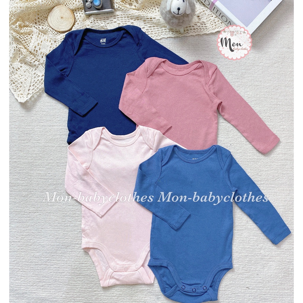 ÁO body chip dài tay H.M trơn mềm mịn cho bé trai bé gái