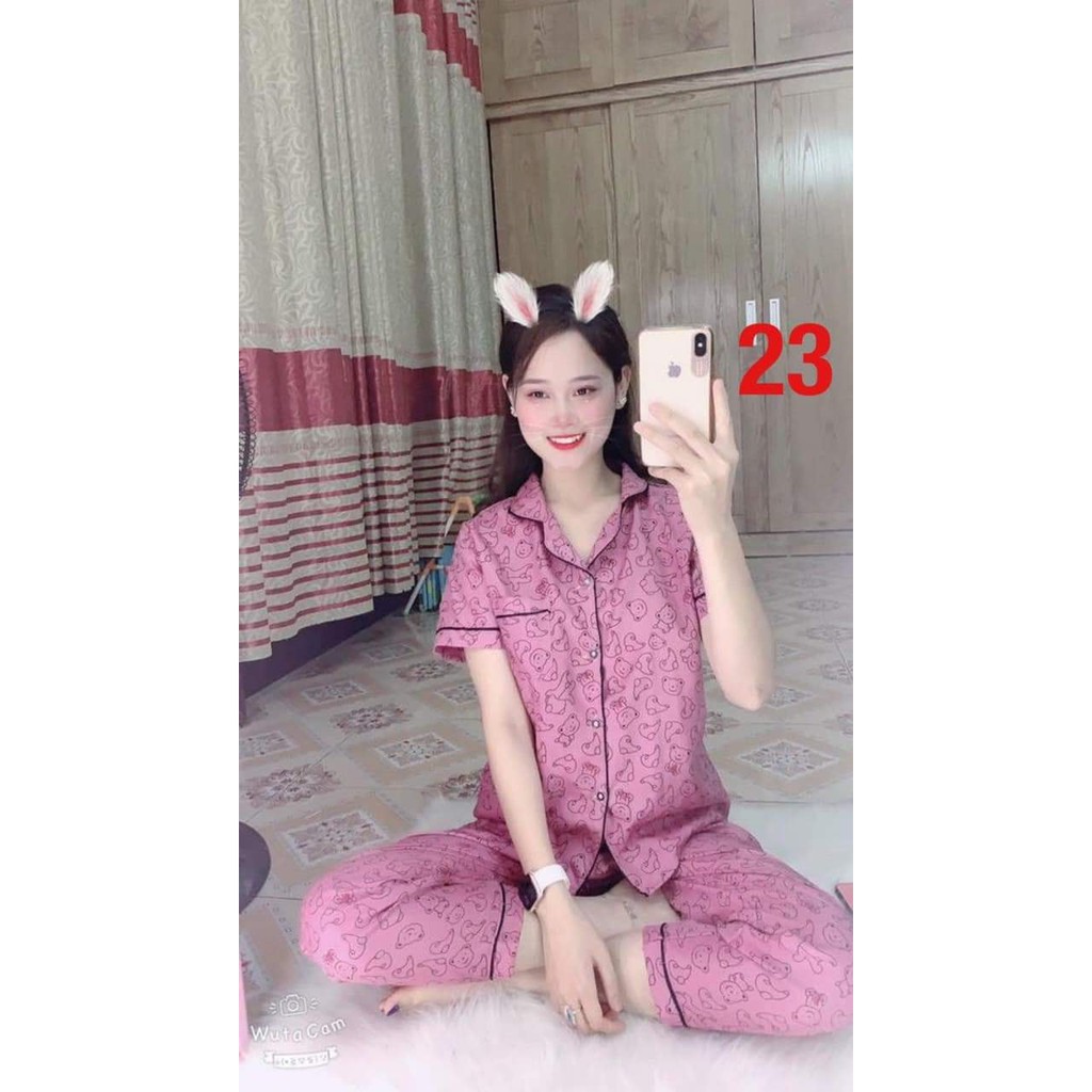 BỘ NGỦ PIJAMA VẢI LỤA KATE THÁI,NGẮN TAY QUẦN DÀI HỌA TIẾT DỄ THƯƠNG, CHẤT KATE THÁI, FORM SIÊU CHUẨN  CÓ KÈM VIDEO THẬT