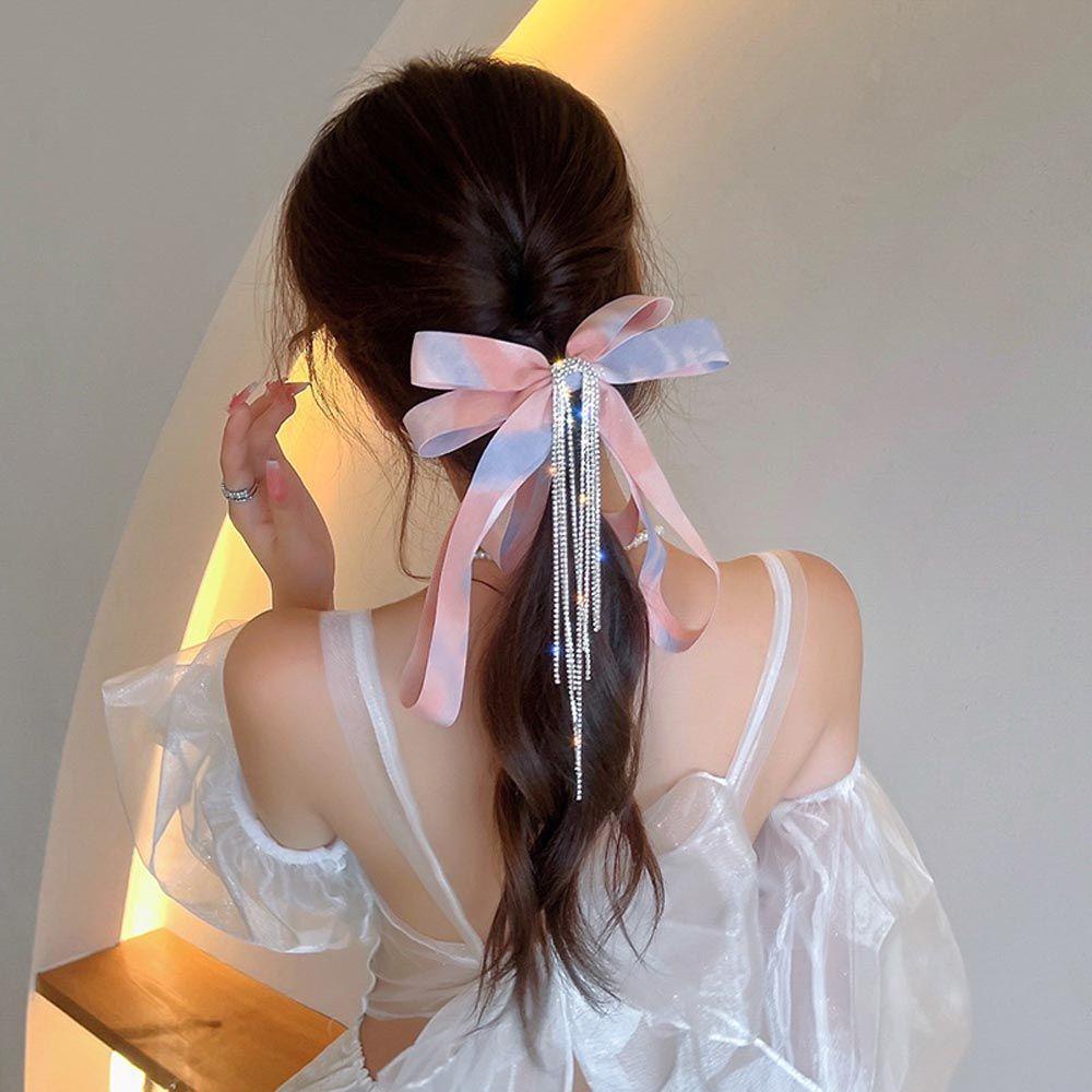 Kẹp Tóc Nơ Tua Rua Dáng Đứng Đính Đá Zircon Nhiều Màu Phong Cách Hàn Quốc Cổ Điển Thời Trang Cho Nữ