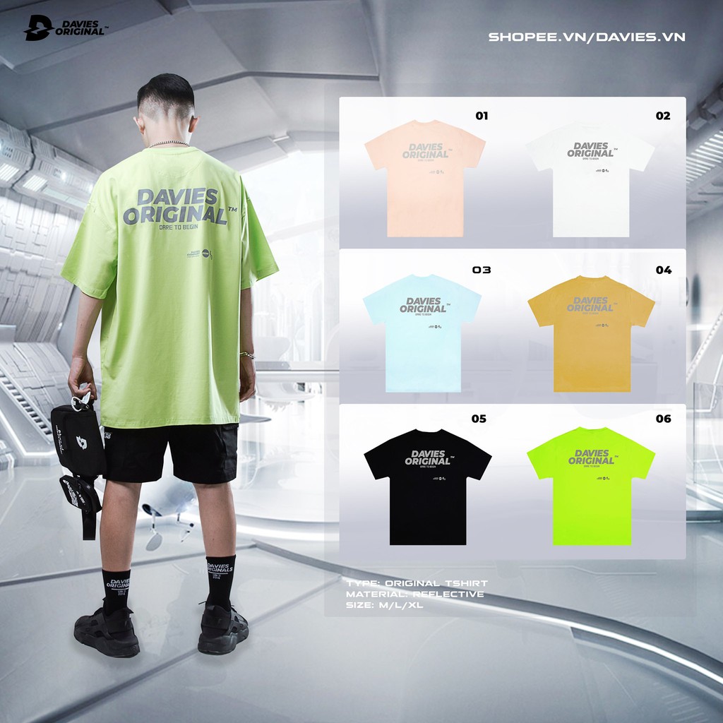 DAVIES - Áo thun phản quang form rộng unisex - Neon Basic Original Tee