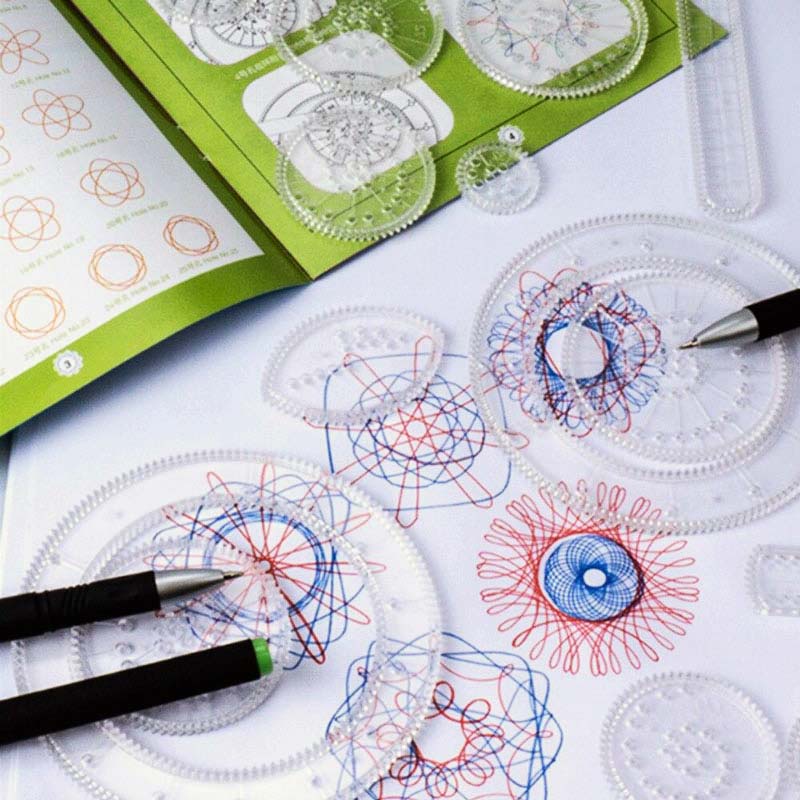 Bộ 28 thước vẽ tranh Ánh Dương Spirograph sáng tạo nhiều màu tăng khả năng ghi nhớ