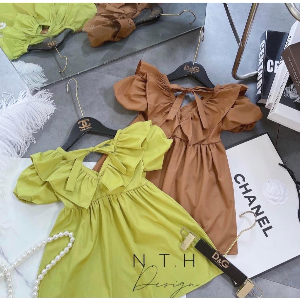 Váy cổ V siêu hót viền bèo bé gái