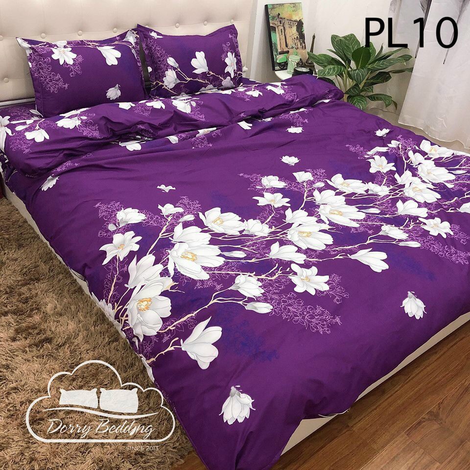 Bộ chăn ga vỏ gối hoa trắng