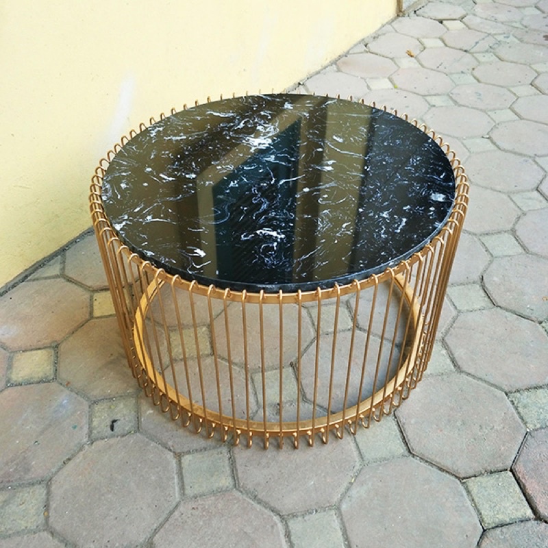 Bàn trà lồng chim sofa khung kim loại sơn tĩnh điện mặt kính đen đơn giản hiện đại dành cho phòng khách chung cư