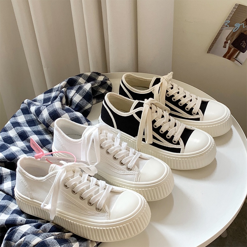 Mistery GiàY Thể Thao Nữ GiàY TrắNg Giày Bánh Quy Độ Dày 3 Cm MIS-804