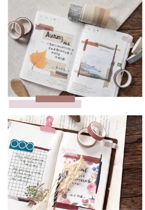 Bộ 10 cuộn băng keo dán trang trí sổ sách in họa tiết đẹp mắt