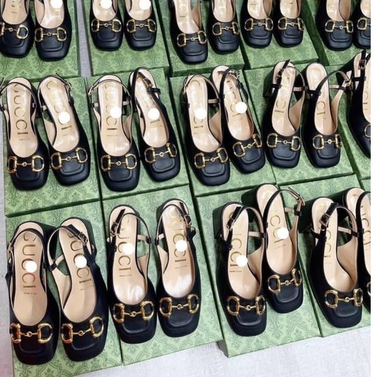 Giày cao gót nữ, Sục nữ quoai sau bịt mũi 7cm da thật cao cấp 2 màu đen , trắng sezi 35_39