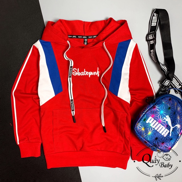 Áo thun dài tay có nón hoodie màu đỏ cho bé trai