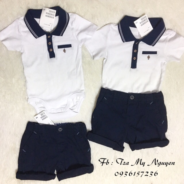 Bộ áo bodysuit + quần thô navy HM auth 👕👟(ghép tag rời giá tốt)