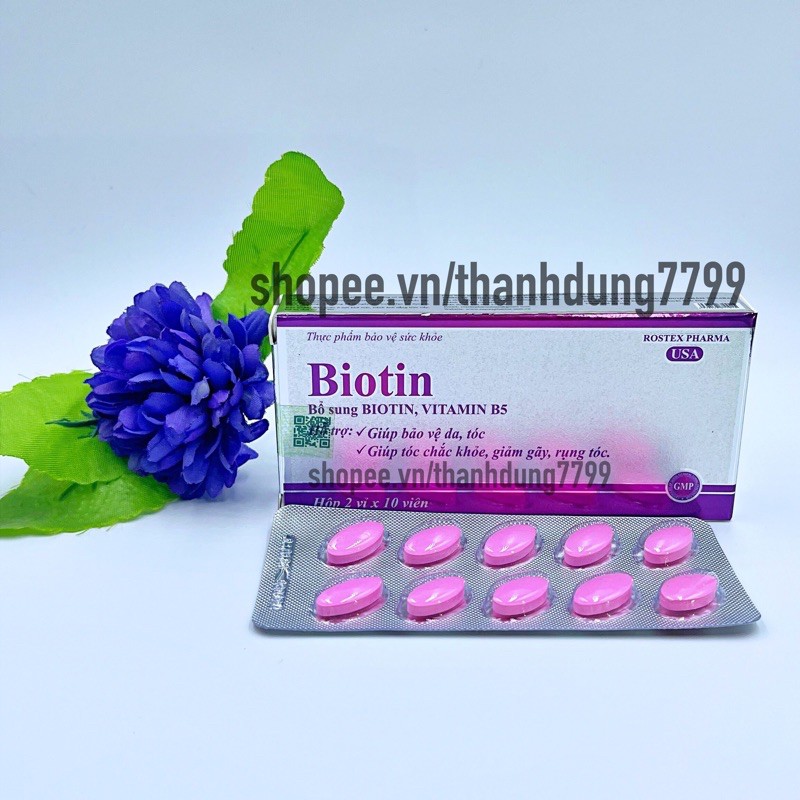 Viên uống BIOTIN +vitamin B5 giúp giảm rụng tóc, bảo vệ làn da luôn khoẻ đẹp ( dạng vỉ )