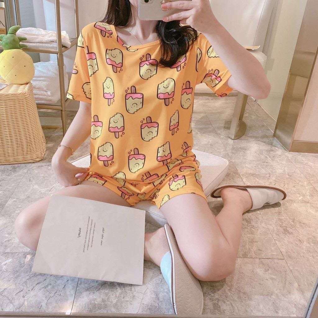 Bộ đồ ngủ pijama cọc tay mặc ở nhà thoái mái họa tiết xinh tươi