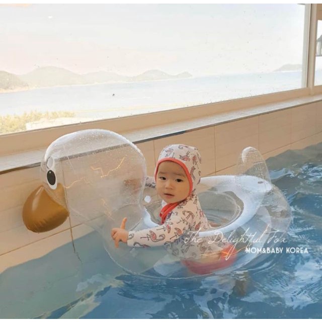 Phao Bơi Bơm Hơi Hình Chú Vịt Trong Suốt Dành Cho Bé Vui Chơi