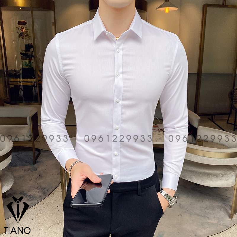 Áo sơ mi cao cấp - Chất vải nến dày dặn, co giãn nhẹ. 2 màu đen - trắng