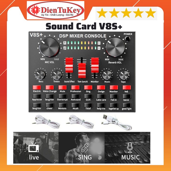 Sound card V8,V8S+ Hát Livestream - Karaoke - Thu âm - Bán Hàng Online Model 2022