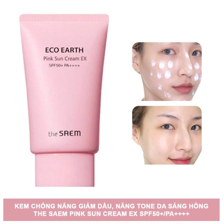 Kem Chống Nắng nâng tone The SAEM Eco Earth Power Pink Sun Cream EX SPF50+/PA++++