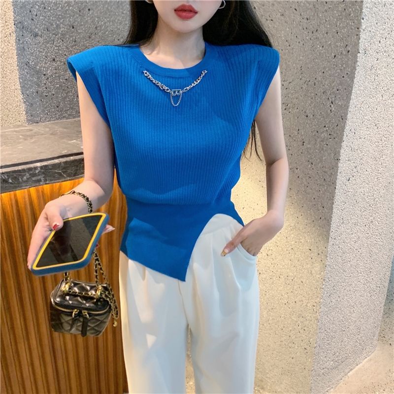 Gaeul store- áo len dệt kim không tay độn vai kèm xích B hot hit