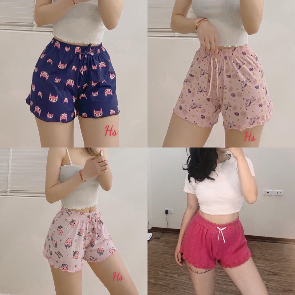 Quần short thun xòe nhiều hoạ tiết cạp chun, Quần ngủ thái lan vải cotton mịn mát co giãn 4 chiều C | WebRaoVat - webraovat.net.vn