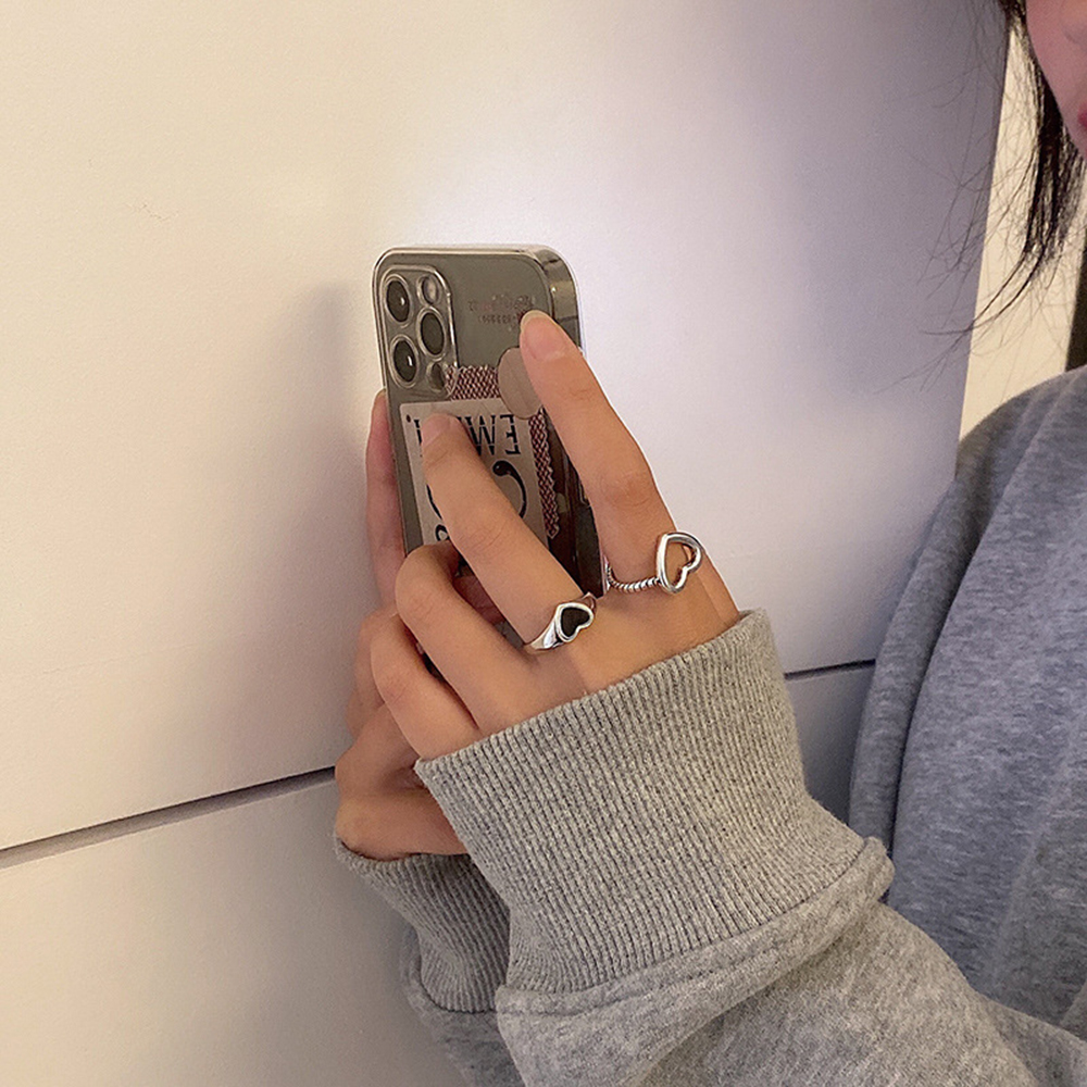 Nhẫn hở khắc hình trái tim kiểu dáng cổ điển dành cho nữ Yanqueens Quà tặng phụ kiện