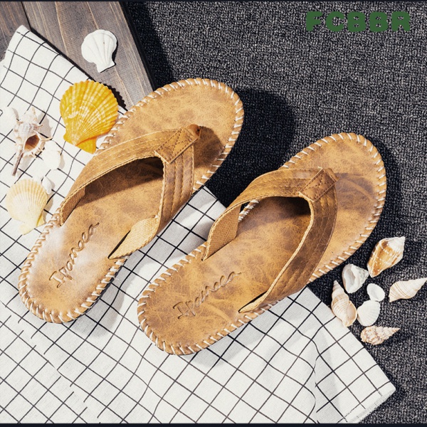 Dép Xỏ Ngón Bằng Da Đế Dày Phong Cách Âu Mỹ Thời Trang Đi Biển Mùa Hè Cho Nam