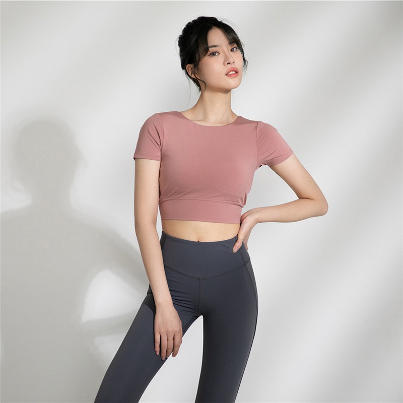 Áo Thun Thể Thao Tay Ngắn Có Đệm Ngực Thời Trang Cho Nữ