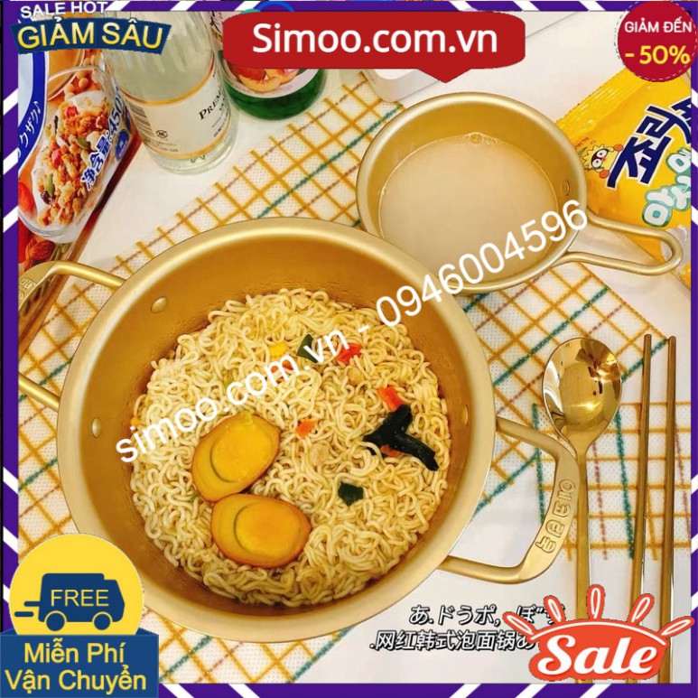 Bộ nồi nhôm nấu mì ăn liền vàng đồng phong cách Hàn Quốc