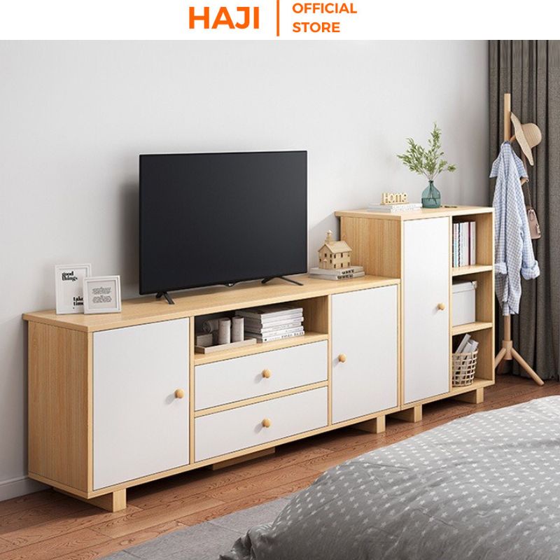 Kệ tivi phòng khách HAJI có ngăn kéo và hộc lưu trữ vật dụng kiểu dáng sang trọng A142