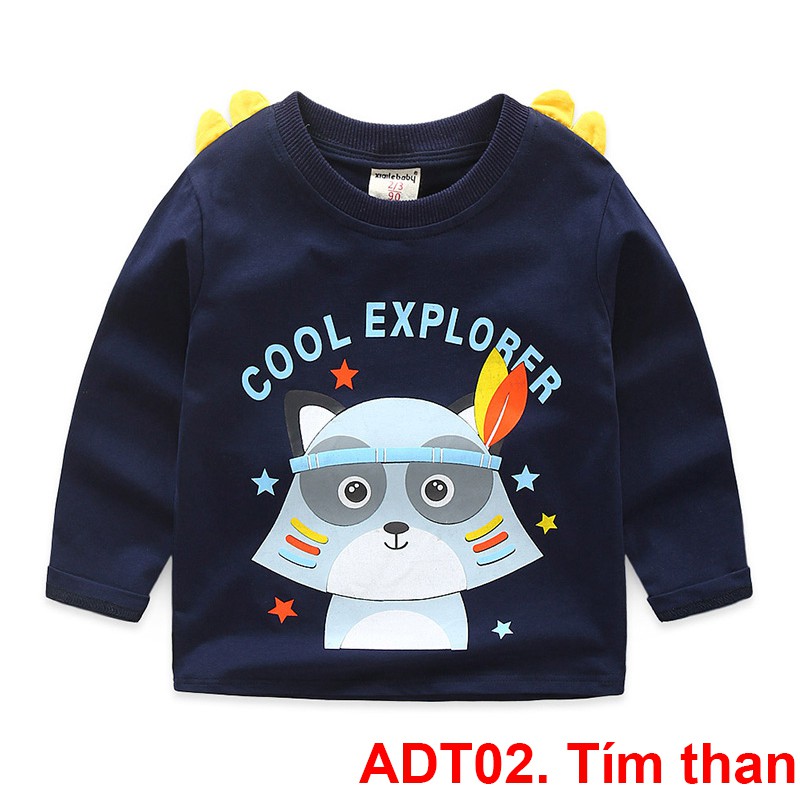 Áo cotton dài tay Cool-Animal cao cấp xuất Hàn mặc thu đông cho bé trai bé gái ADT02