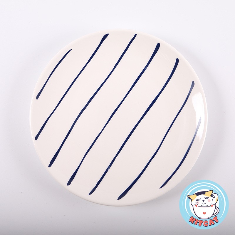 Đĩa sứ trắng hoạ tiết ngộ nghĩnh decor bàn ăn dày, phòng bếp dày dặn cao cấp SIZE LỚN 21CM - loại nông KITCAT STORE