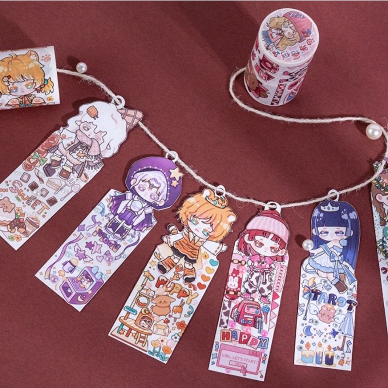 Washi tape 8x35cm, băng keo dán họa tiết Nhân Vật Hoạt Hình 6 kiểu trang trí sổ tay, DIY