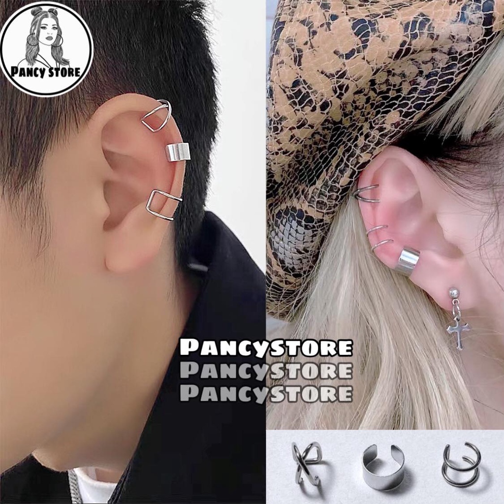 Bông tai kẹp tai nam nữ không cần xỏ lỗ titan siêu bền không gỉ unisex