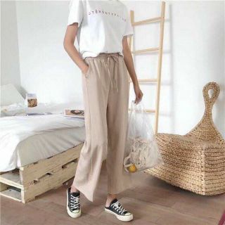 Quần culottes chất đũi cạp chun lơ dáng lỡ