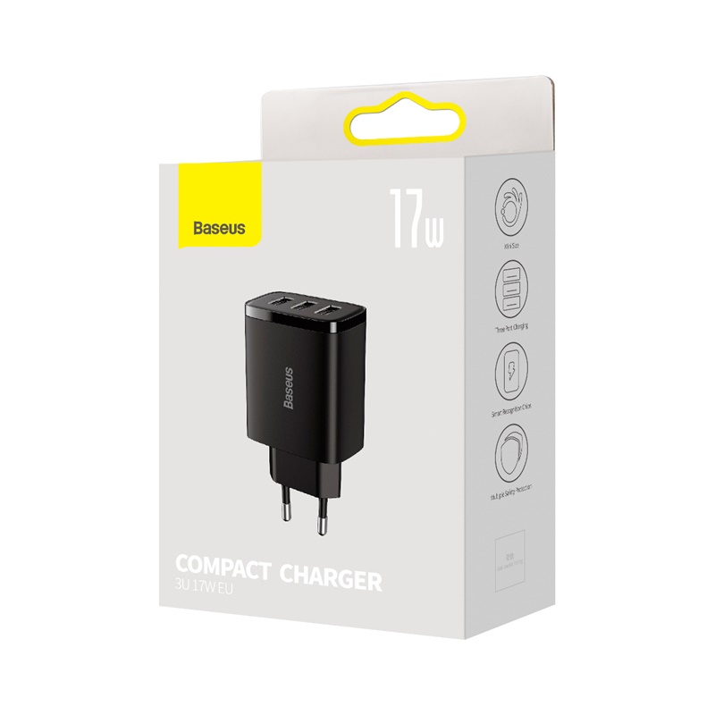 Cốc Sạc Nhanh Baseus EU/UK/US 17W 3 Cổng USB Chuyên Dụng Cho iPhone Xiaomi