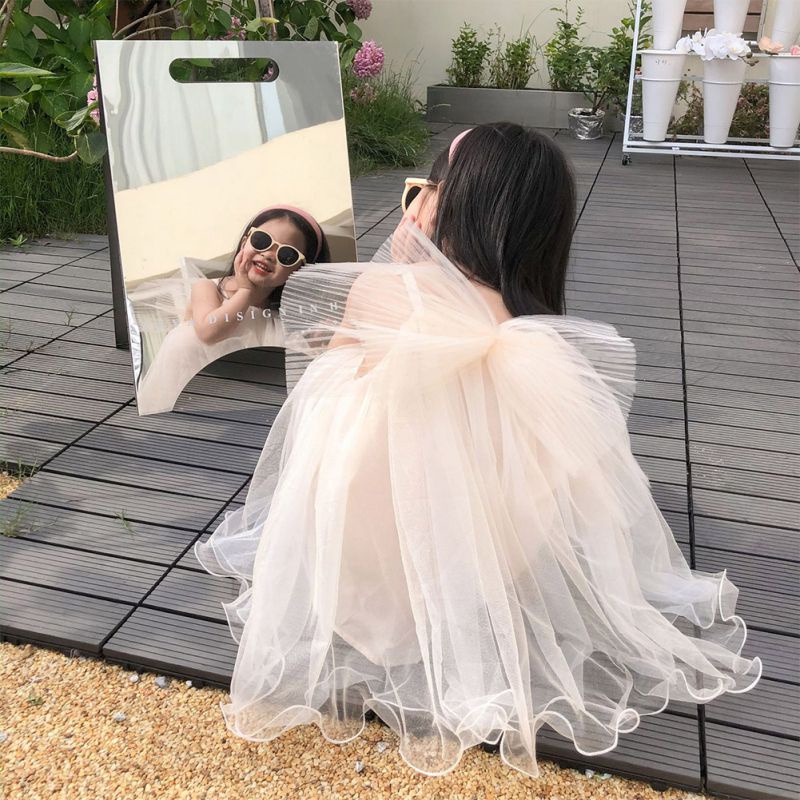 Đầm Công Chúa Thắt Nơ Lưng Màu Trơn Thời Trang Mùa Hè Hàn Quốc Dành Cho Bé Gái Se7en