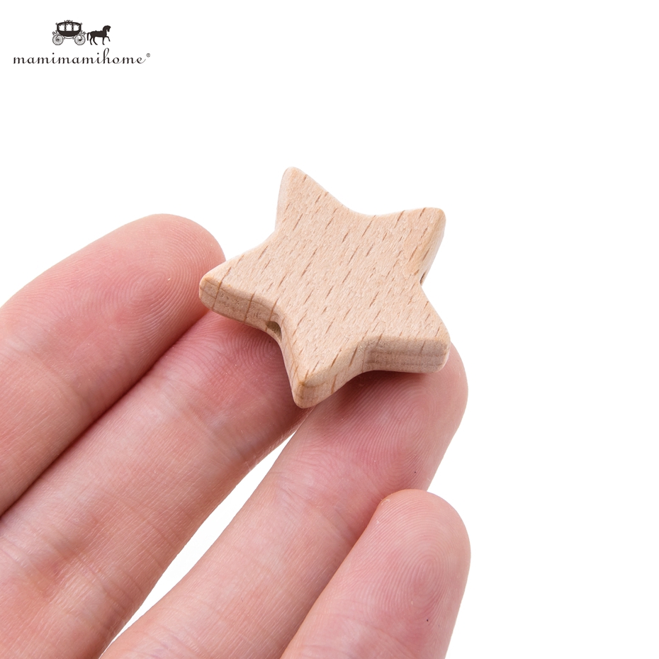 Bộ 10 hạt gỗ Mamimamihome hình ngôi sao 25mm dùng làm đồ chơi em bé