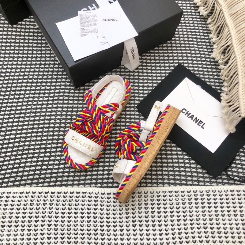 Sandal nữ đế bằng quai thiết kế giống dây thừng thương hiệu 𝘾𝙝𝙖𝙣𝙚𝙡 Channel CN da thật cao cấp