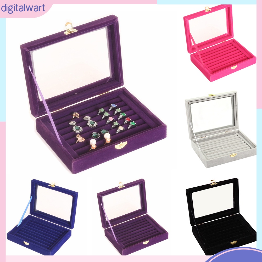 Khay Đựng Trang Sức Bằng Nhung Có Nắp Kính Tiện Dụng